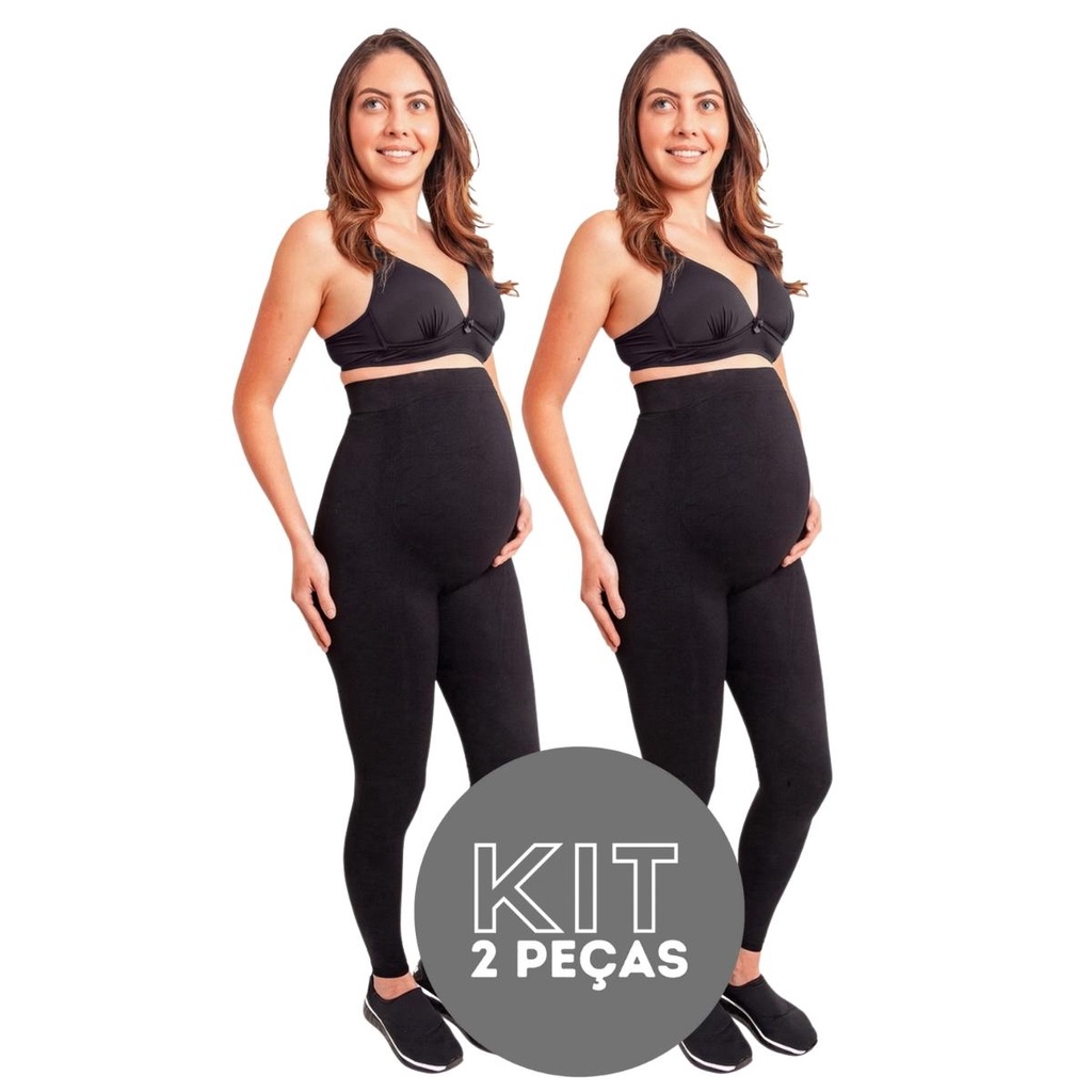 Kit 2 Calça Gestante Legging Grávida Cintura Alta Preta Leg Zee Rucci  ZR2801-001