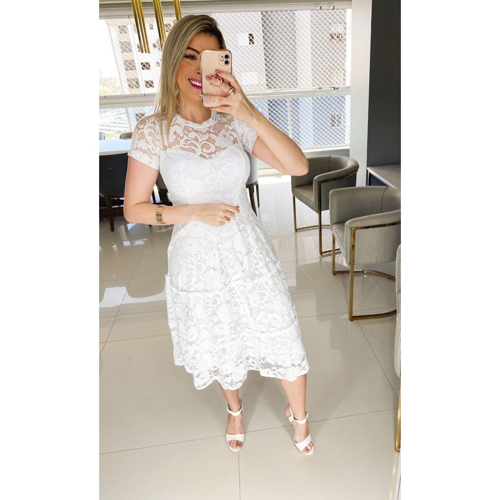 Vestido midi hot sale branco rodado