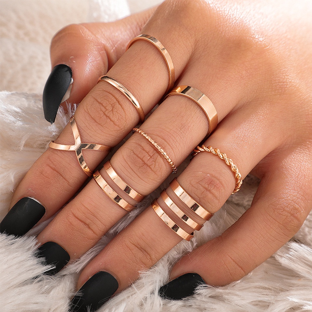 Conjunto 8 Anéis Cruzados Elegantes Minimalistas Diversos