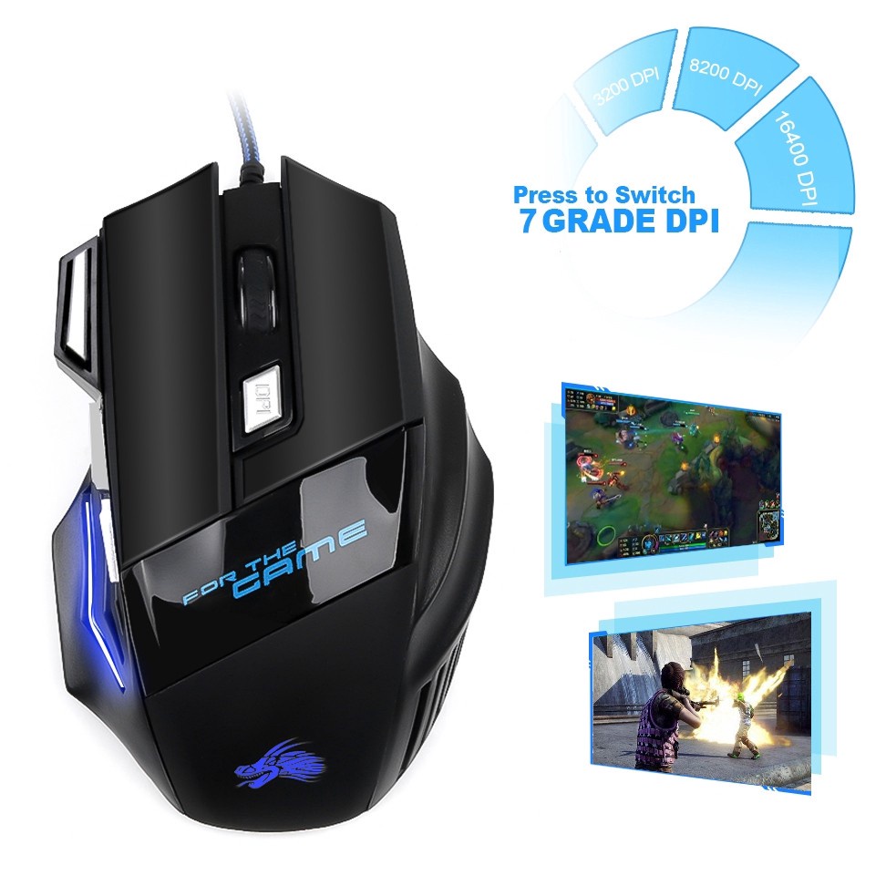 Mouse Óptico Para Jogos USB Com Fio 4800 DPI 7 Botões Escroll Gamer ...
