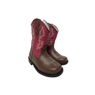 Bota Infantil Country Texana Ki-Fofo Original Marrom com Pink Com Zíper Confortável Para Dia a Dia