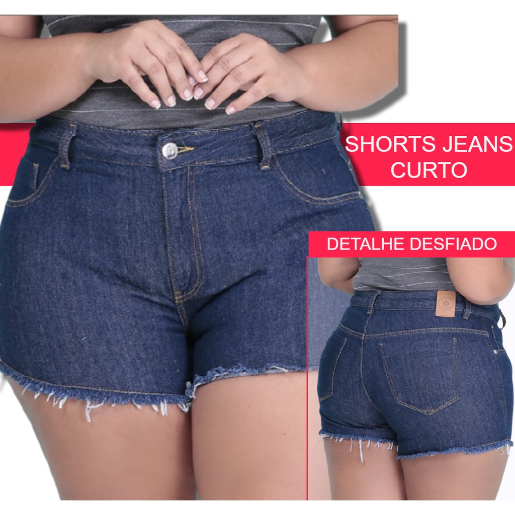 Shorts Mom Feminino Plus Size Fenda Lateral Em Jeans 100% Algodão