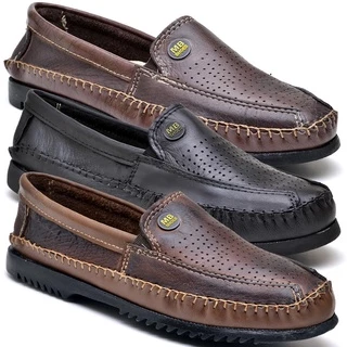 Kit 3 Pares Sapato Mocassim Masculino Couro Confortável Dia a Dia Promoção