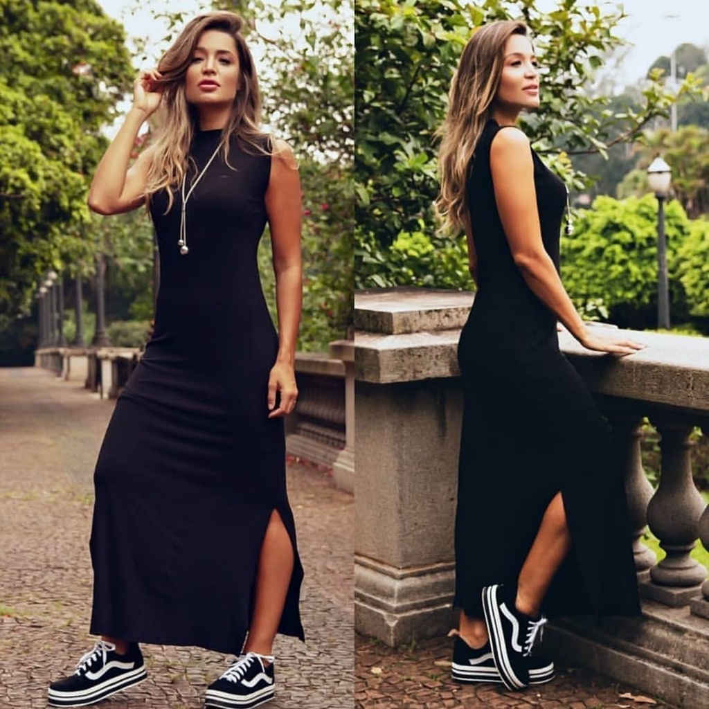 Vestido longo store preto de malha