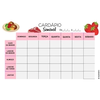 Planner Semanal Alimentar Cardápio Dieta Imã para Geladeira