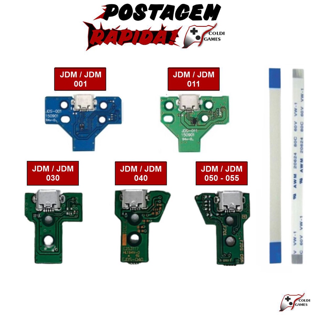 Placa de Carregamento Usb Controles Ps4 Jds-Jdm 001 011 030 040 050 ...
