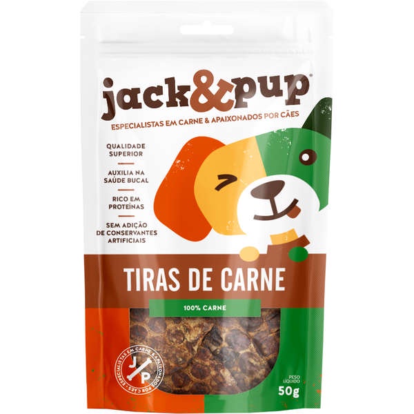 Petisco Para Cães Tiras De Carne 50g 100% Natural Jack & Pup em Oferta na Shopee