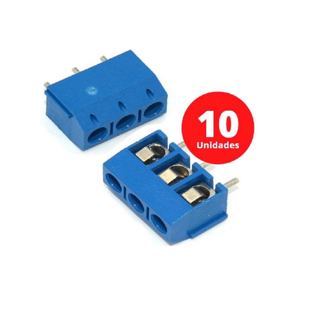 10 Unidades Borne Kf301 3t Azul 5mm Conector Terminal Triplo para PCB Esp8266 Arduino