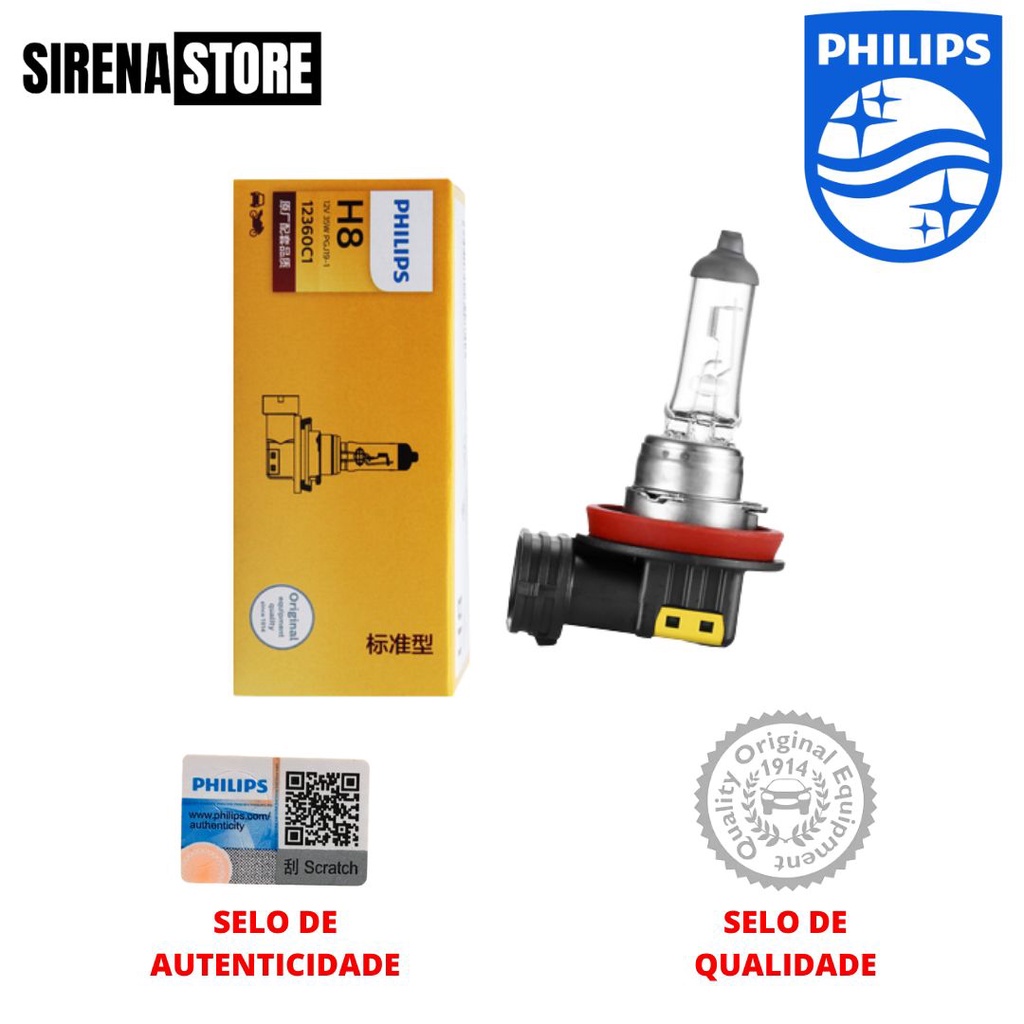 Lâmpada H8 Philips Original 12V 35W PGJ19-1 12360C1 Halógena