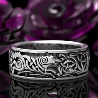 Anel Masculino Estilo Nórdico Viking Lobo Celtic Werewolf