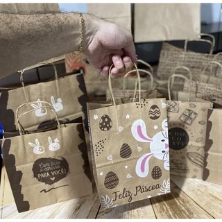 kit 10~40 sacolas kraft para ovos de Páscoa tema Páscoa tamanhos PP/P/M/G (Idéia) páscoa 2025