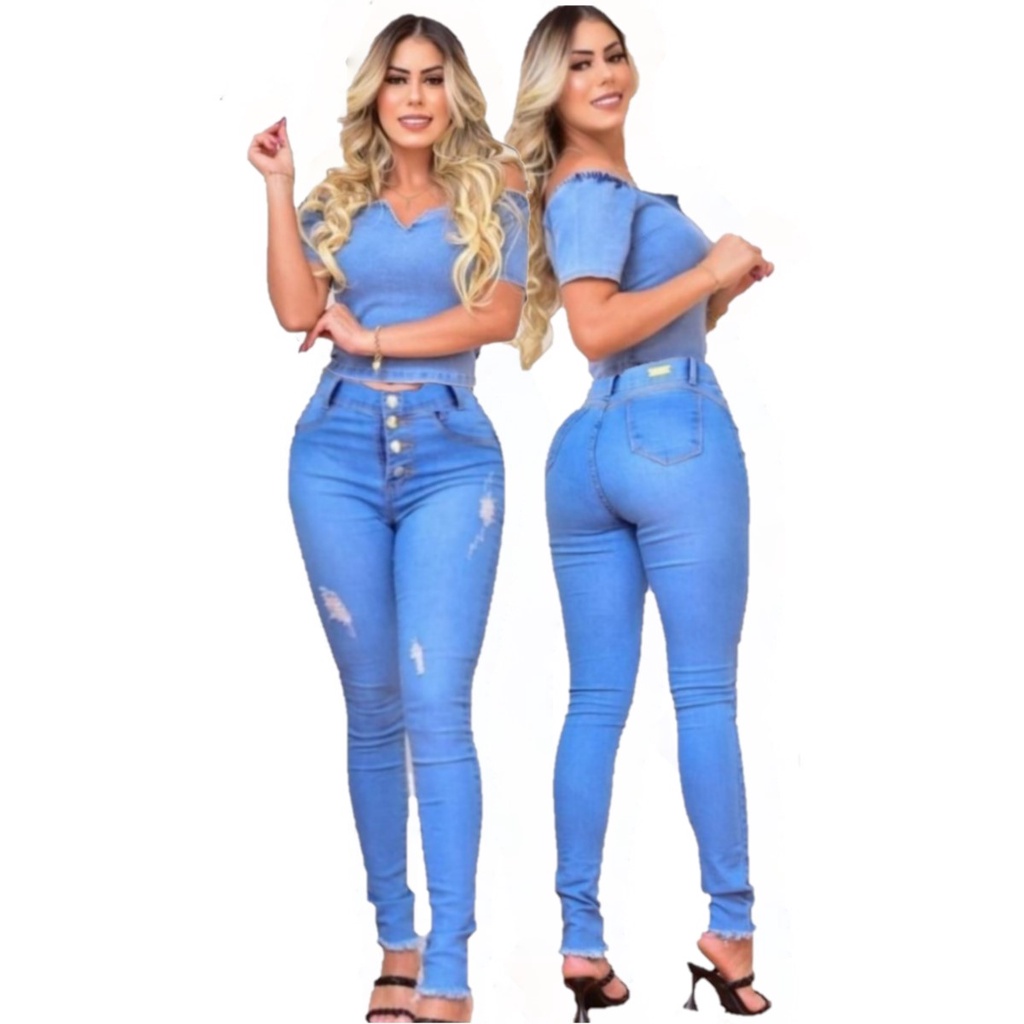 Blusa jeans com calça hot sale jeans