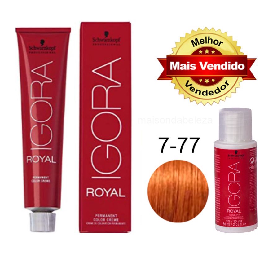 Coloração Ruivo Igora Royal Tinta Cobre 7.77 + OX Schwarzkopf ...