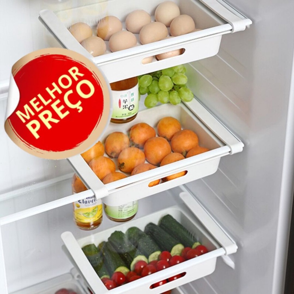 Cesto Portátil Esticável Multifuncional Geladeira Da Cozinha Organizar Armazenamento Ajustável