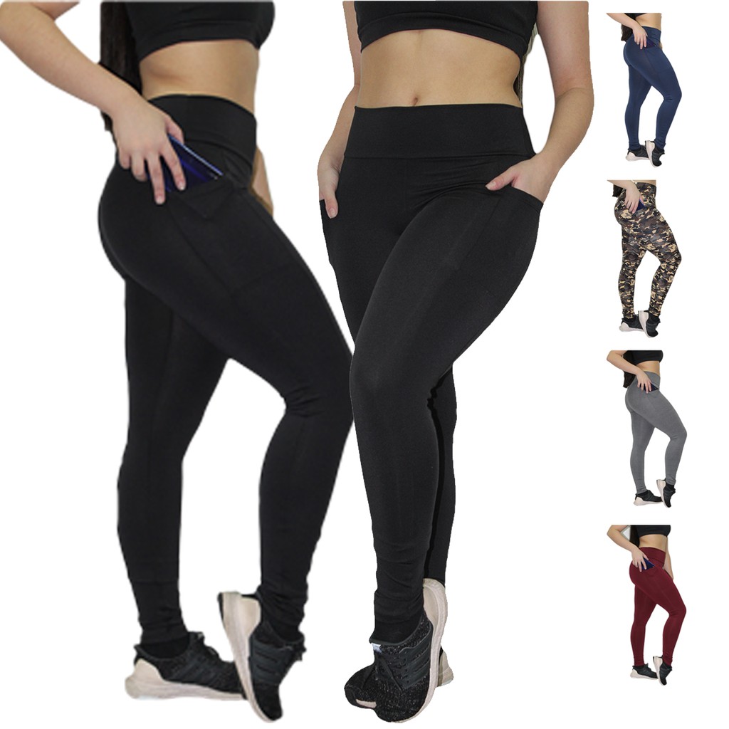 01 Calça Legging academia suplex Feminina Bolso celular Fitness cós alto