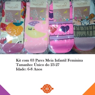 Kit 03 Pares de Meias Cano Médio Infantil com Estampa Xadrez Barbie - Tam  23/26 ao 35/38 Multicores