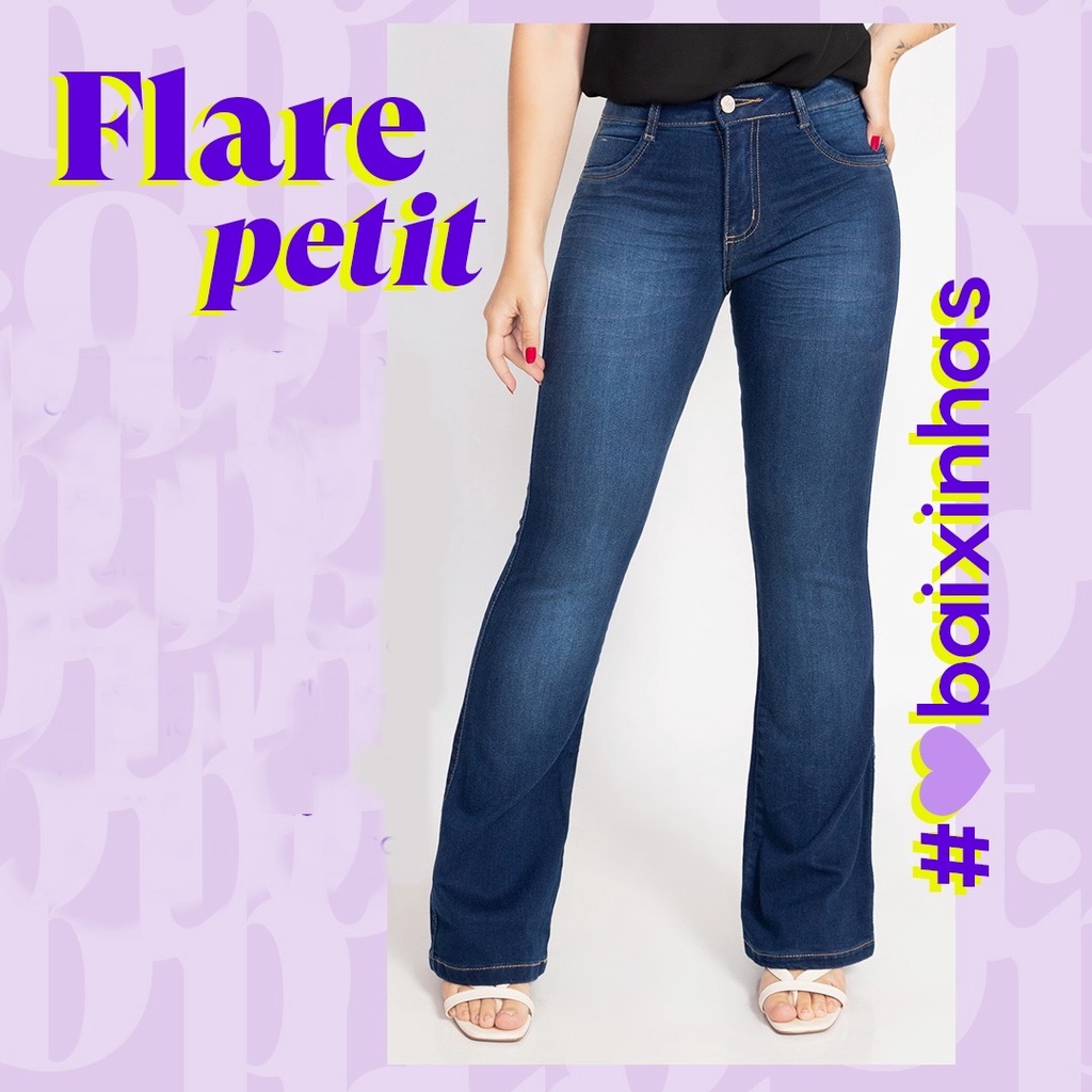 Calça flare em store baixinhas