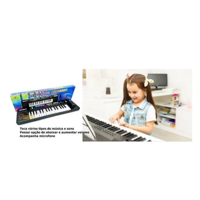 Piano teclado infantil musical com karaoke microfone 32 teclas