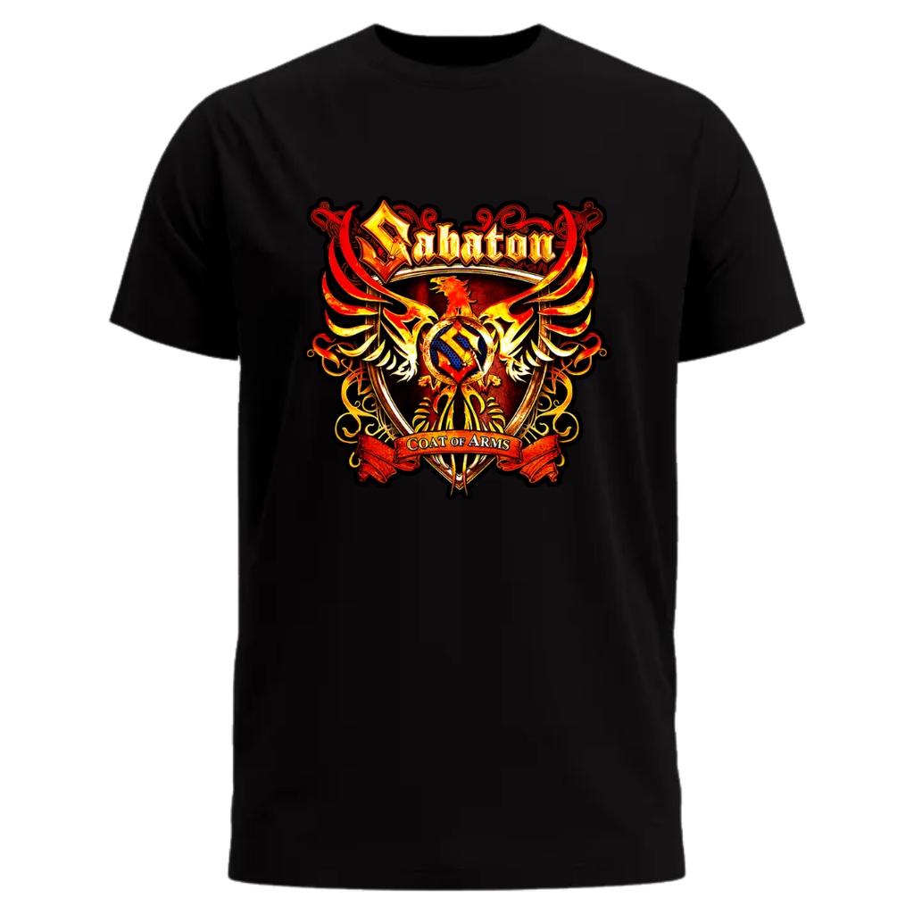 Camiseta Sabaton Masculina Banda de Rock Coat of Arms Manga Curta Masculina