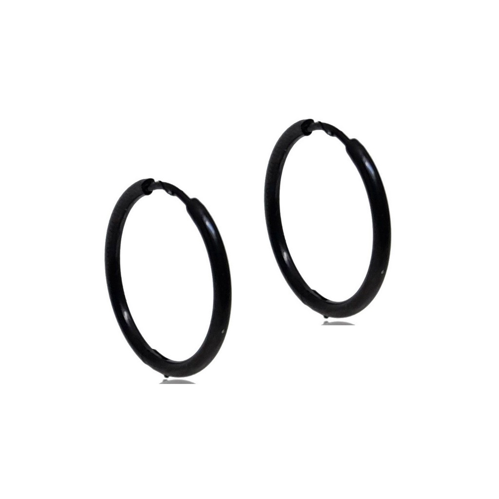 Brinco Argola Fino Masculino Feminino Preto 17mm Aço Inoxidável Antialérgico PAR