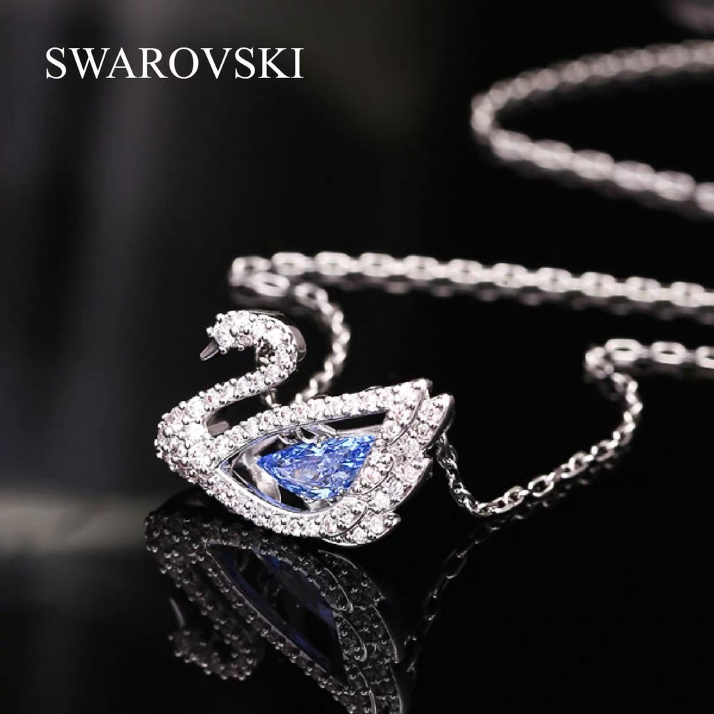 Swarovski, Cisne Dançante, Colar De Cristal Azul