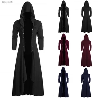 【BGK】Men's Retro Steam Punk Gothic Wind Cloak Coat Fashiona Plain Cap Cardigan Coat