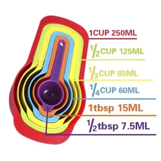 Kit Com 6 Unidades Conjunto Colher Colheres Xicaras De Medida 6 Peças Medidoras Coloridas Para Medida Bolo Casa Em Cozinha