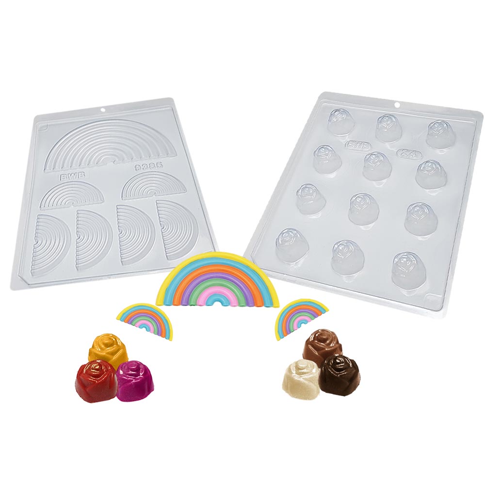 Kit 2 Formas Acetato para Chocolate BWB Simples Sem Silicone Arco Iris ...
