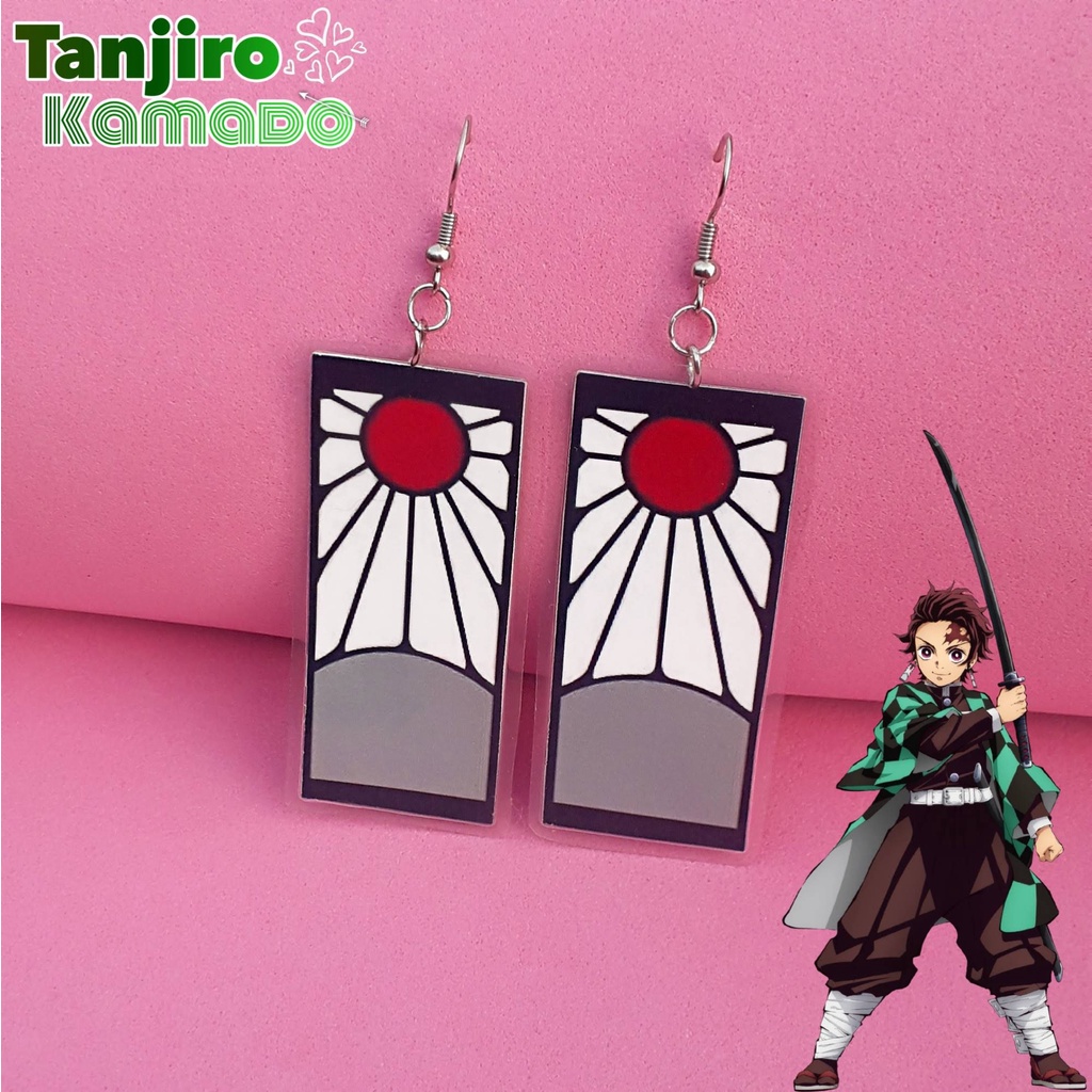 Brincos Tanjiro de prata esterlina 925, Anime Demon Slayer