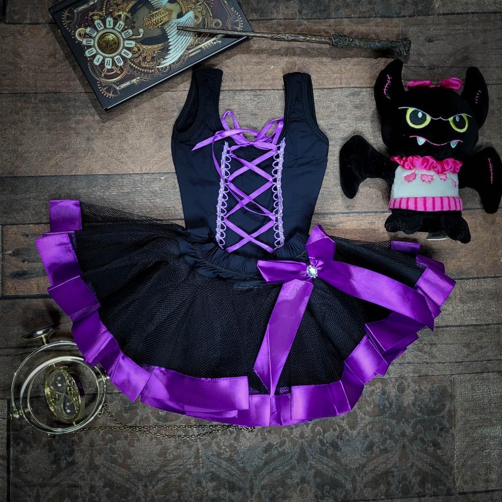 Vestido roxo de princesa vampiro infantil, fantasia cosplay de bruxa com  asa e tiara para halloween