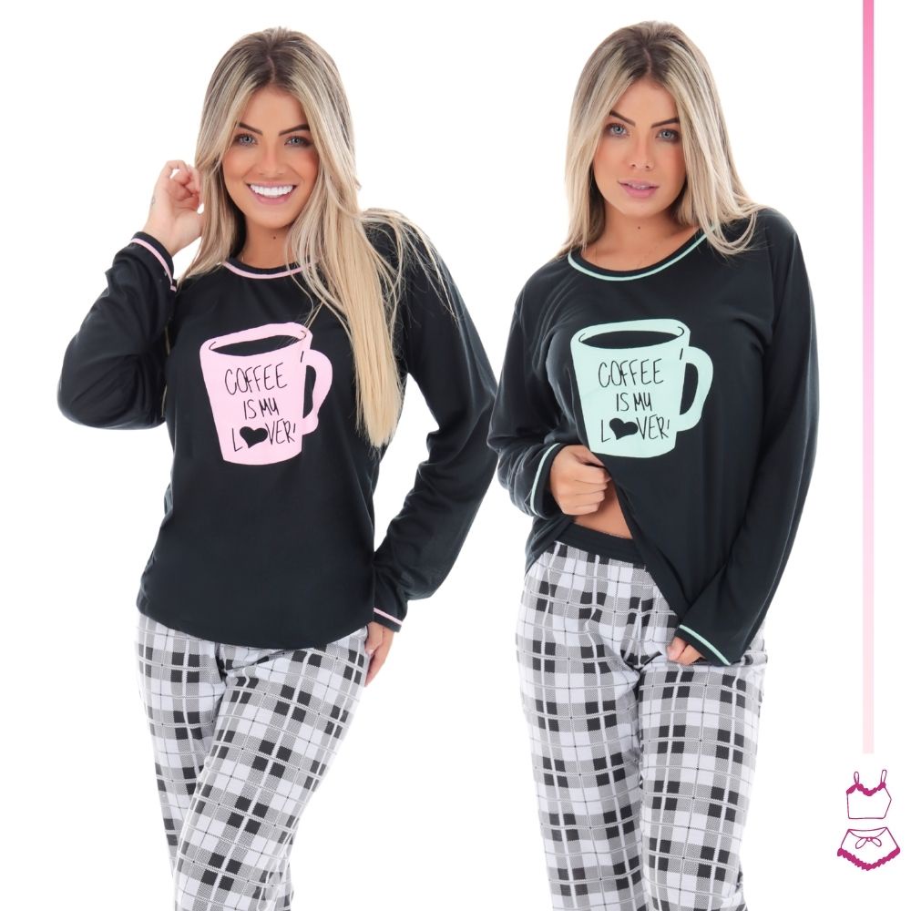 Comprar Pijama Calça Xadrez com Blusa Preta Silk Rosa ou Lilás Coffee -  GRISFIT, Moda Praia