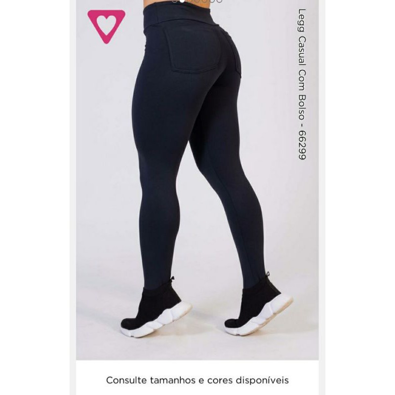 Calça Legging Meia Cinta Com Bolso Romance Suplex Power Alta