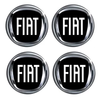 Jogo 4 Peças Emblemas Botons Adesivos Resinados Rodas Calotas 48mm Fiat Black Piano Preto Logo Uno Palio Siena Mobi Fiorino Toro Argo Doblo Tempra Strada Stilo