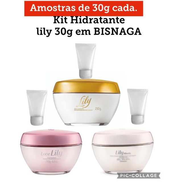 kit hidratante lily tradicional, lily absolu e Love lily em bisnaga de ...