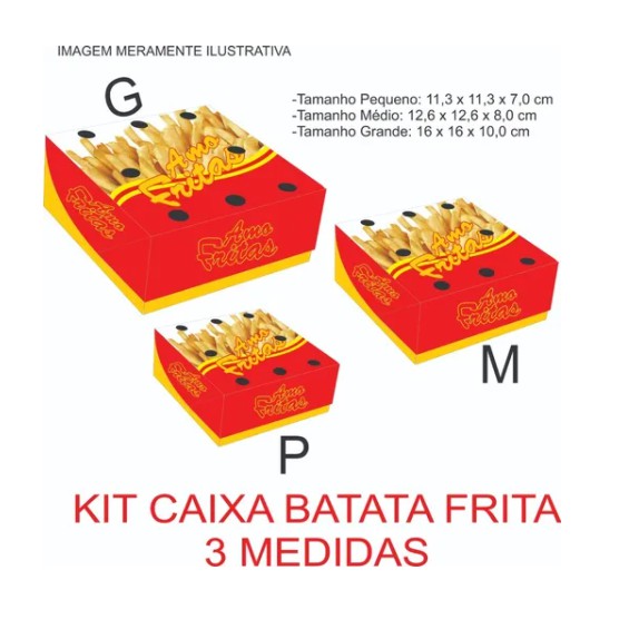 Embalagem Caixa de Batata Frita para Viagem - Kraft - 50 Unidades