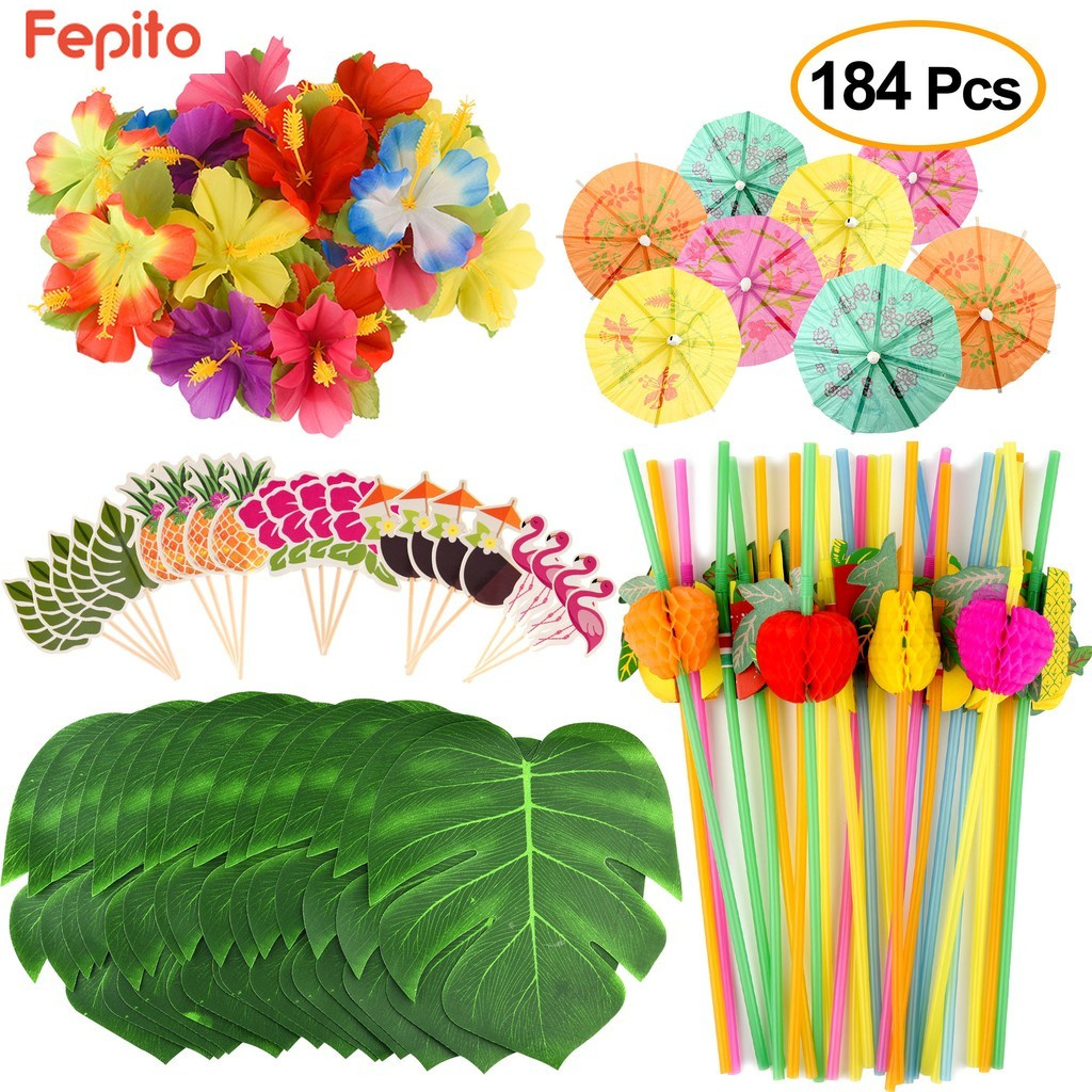 184pçs Topo De Folhas De Palmeira/Havaiano Tropical Para Decoração De Festa
