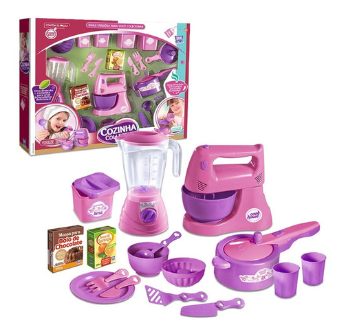 Kit Cozinha Infantil Joguinho De Outelaria Mini Chef Cor Rosa-chiclete