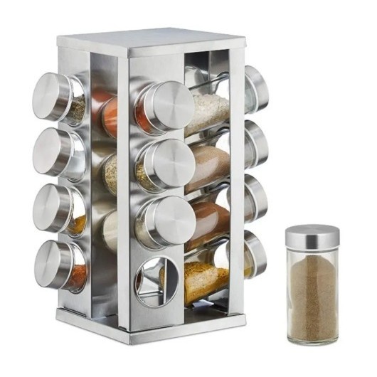 Porta Tempero Condimento Inox 16 Potes + Suporte Giratório