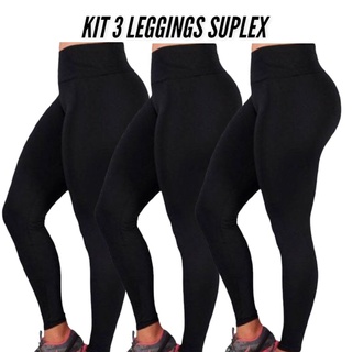 kit 3 Legging fitness Cós Alto em Suplex academia caminhada