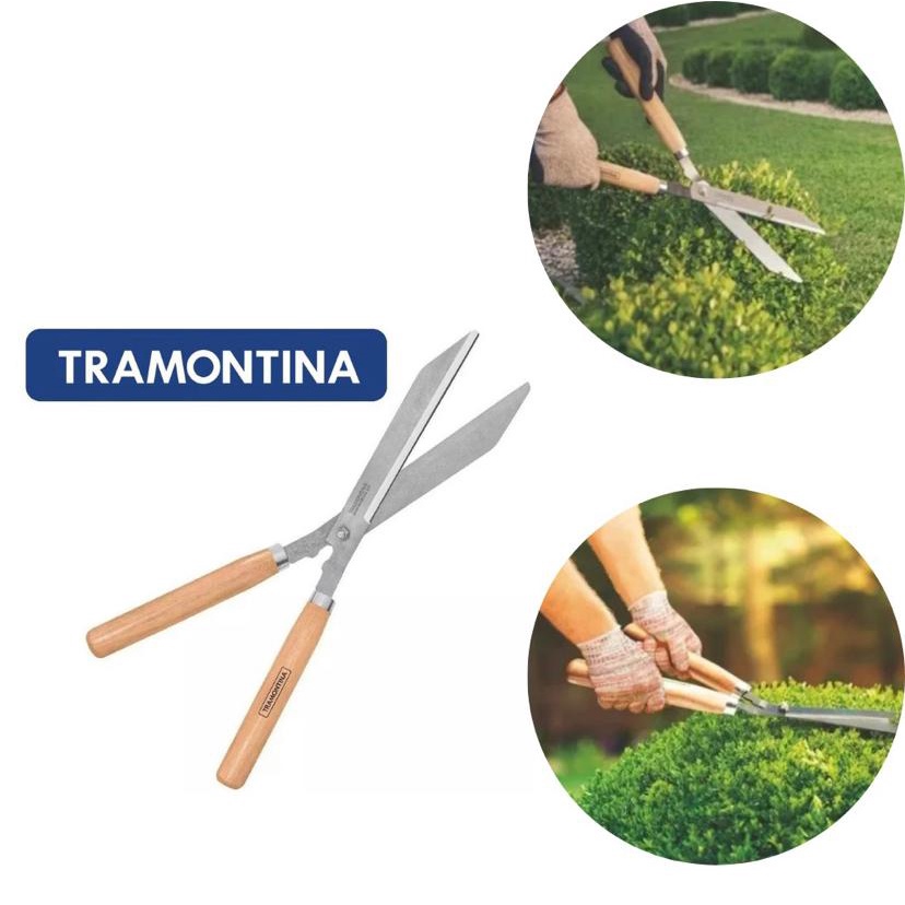 Tesoura Poda Grama Cerca Viva Tesourão Jardinagem Lâmina Profissional Tramontina Cabo Madeira
