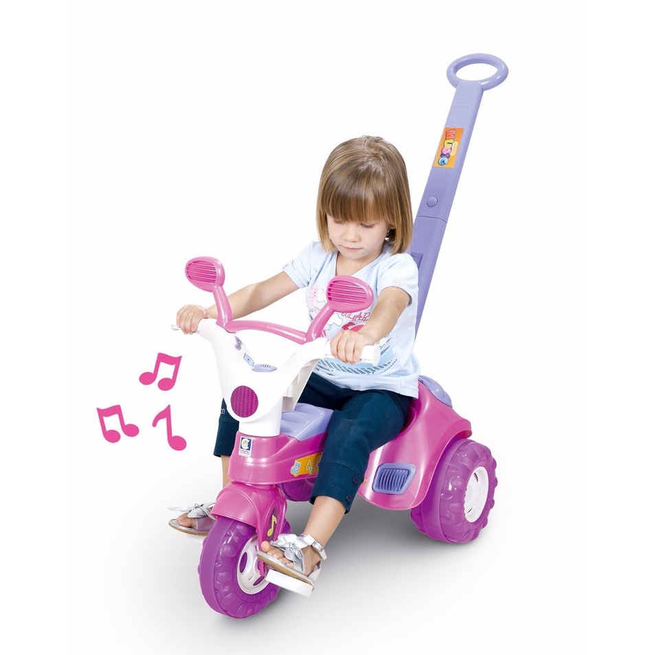 Triciclo Baby Music Velotrol Infantil Com Empurrador Rosa Menina Cotiplas