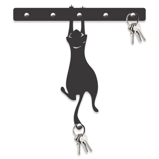 Porta Chaves Gato Pendurado em Mdf Vazado de 3mm Preto Fosco