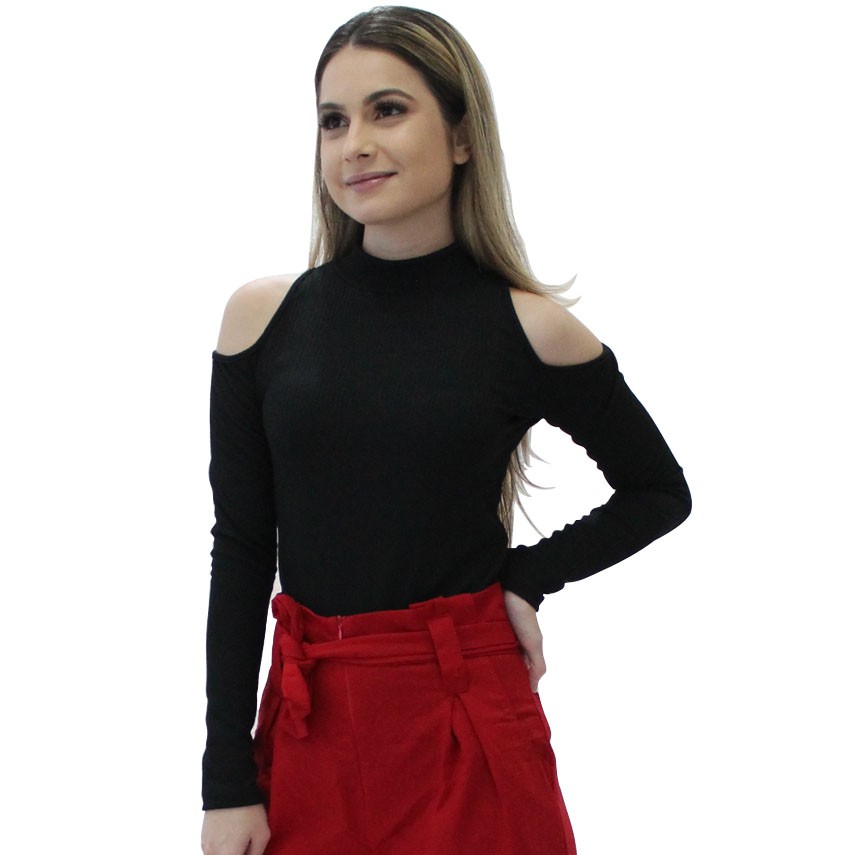 Blusa feminina body renda e manga longa primavera moda