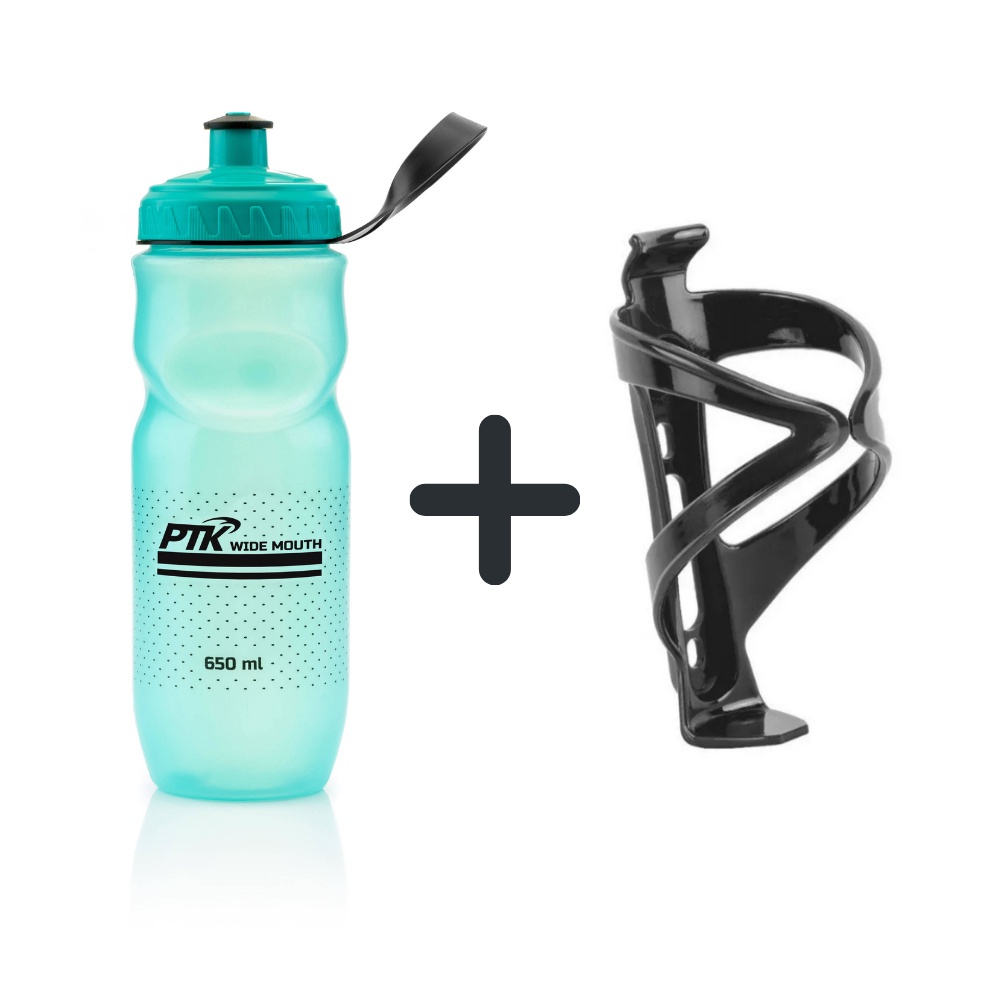 Garrafa Squeeze Caramanhola Boca Larga Bike Ptk 650 ml + Suporte Nylon