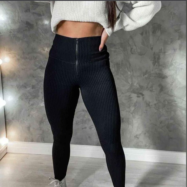 calça legging feminina montaria canelada cintura alta, ziper frontal