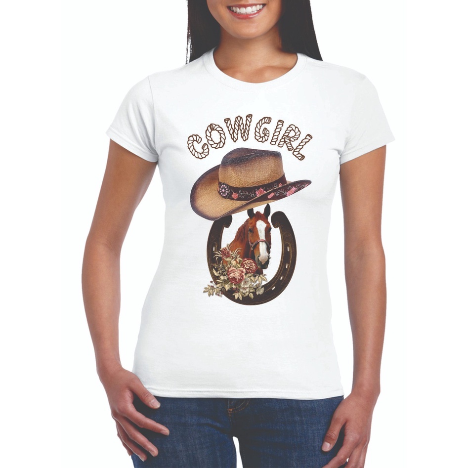 Camiseta Baby Look Rodeio Cowgirl Cor Branca Estampada Shopee Brasil