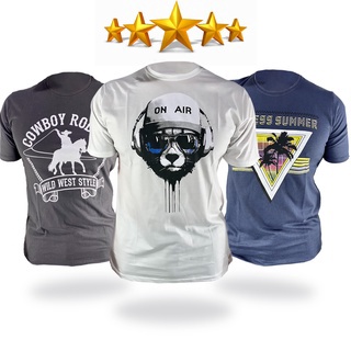 3 Camisetas Estampadas 30.1 Malha Boa Camisas 100% Algodão Kit