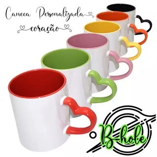 caneca personalizada colorida alça de coração
