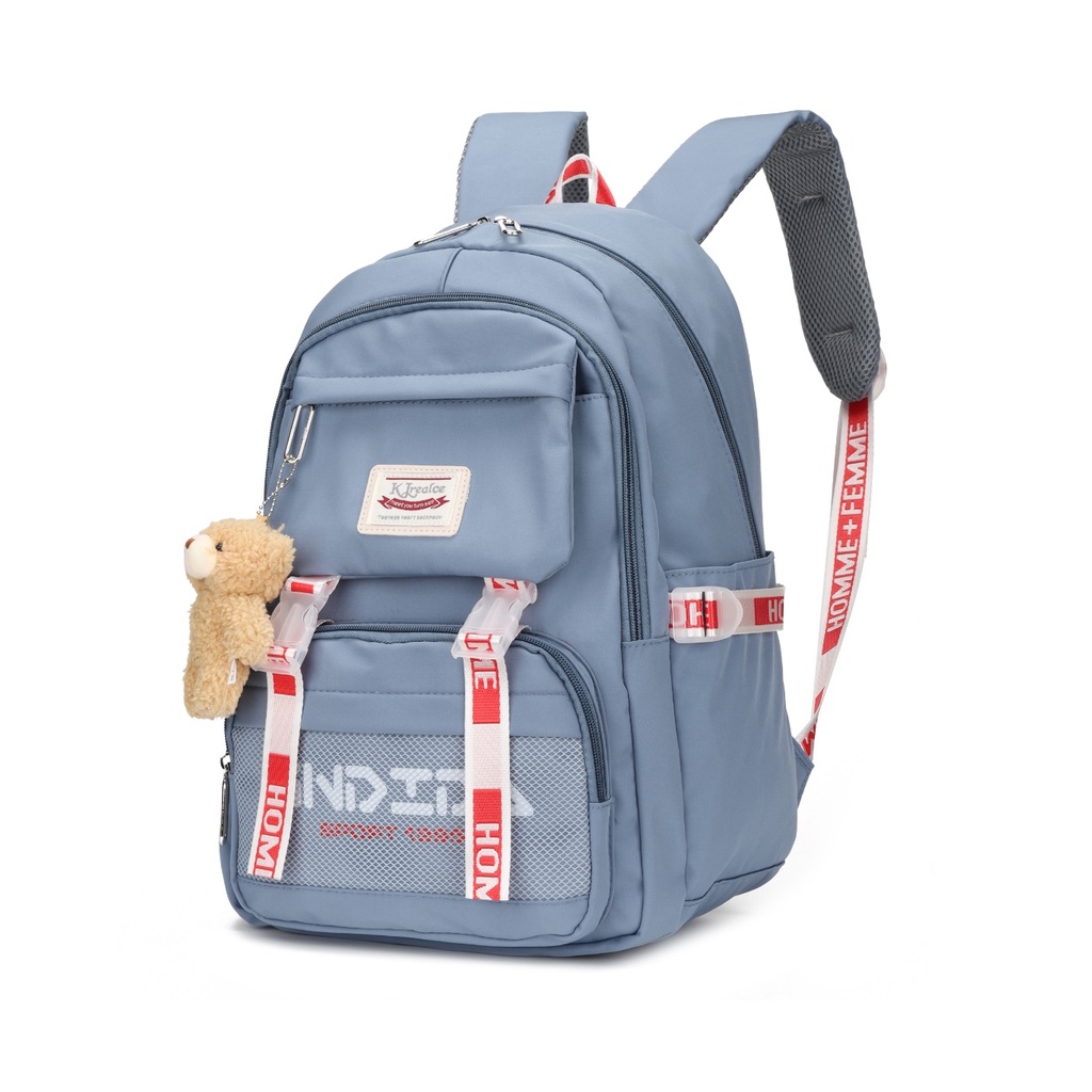 Mochila Escolar Grande Versão Coreana/Japonesa Antifurto Impermeável + Ursinho (6263)