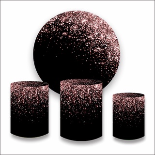 Kit Painel + Trio Capas de Cilindros de Preto com glitter em 3D de Alta qualidade